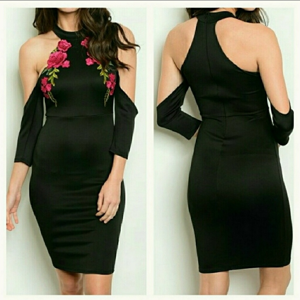 Floral Little Black Dress Cold Shoulder - Picture 8 of 8